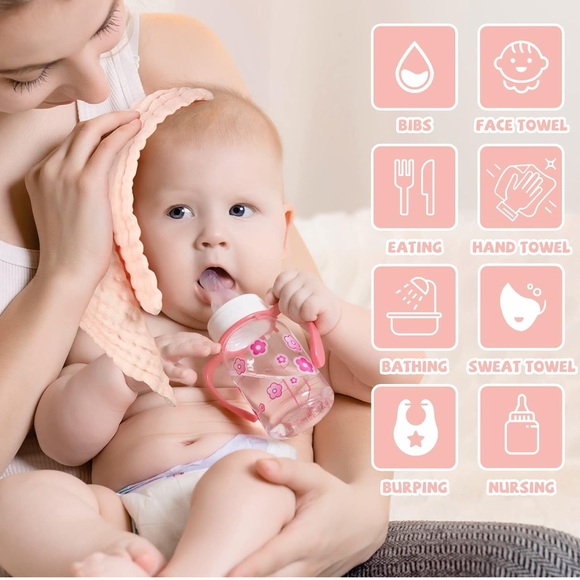 Five Pink & White Soft Cotton Burp Cloths - Picture 3 of 6